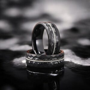 Guitar String & Meteorite Inlay Elegant Tungsten Carbide Wedding Ring, Wedding Band for Men And Women, Engagement Jewelry Gift