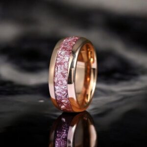 Pink Morganite Inlay Elegant 6MM, 8MM Tungsten Carbide Ring, Wedding Band for Men & Women, Engagement Jewelry Gift