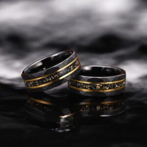 Galaxy Gold Leaf Inlay Elegant 8MM Tungsten Carbide Ring, Wedding Band for Men & Women, Engagement Jewelry Gift