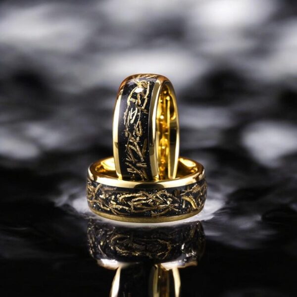 Elegant Gold leaf Inlay 8mm Tungsten Carbide Ring, Wedding Band for Men & Women, Engagement Jewelry Gift