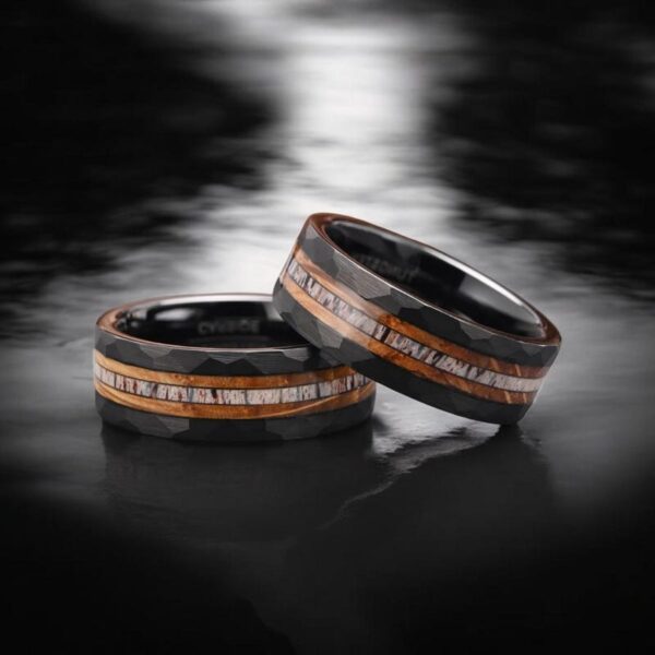 Deer Antler & Barrel wood Inlay Elegant 8MM Tungsten Carbide Wedding Ring