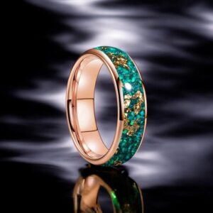 Green Opal & Gold Leaf Inlay Elegant 6MM,8MM Tungsten Carbide Wedding Ring